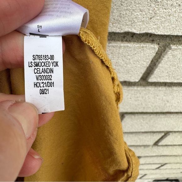 Old Navy Long-Sleeve Tiered Smocked Embroidered Mini Swing Dress Gold Celandine - Picture 6 of 10